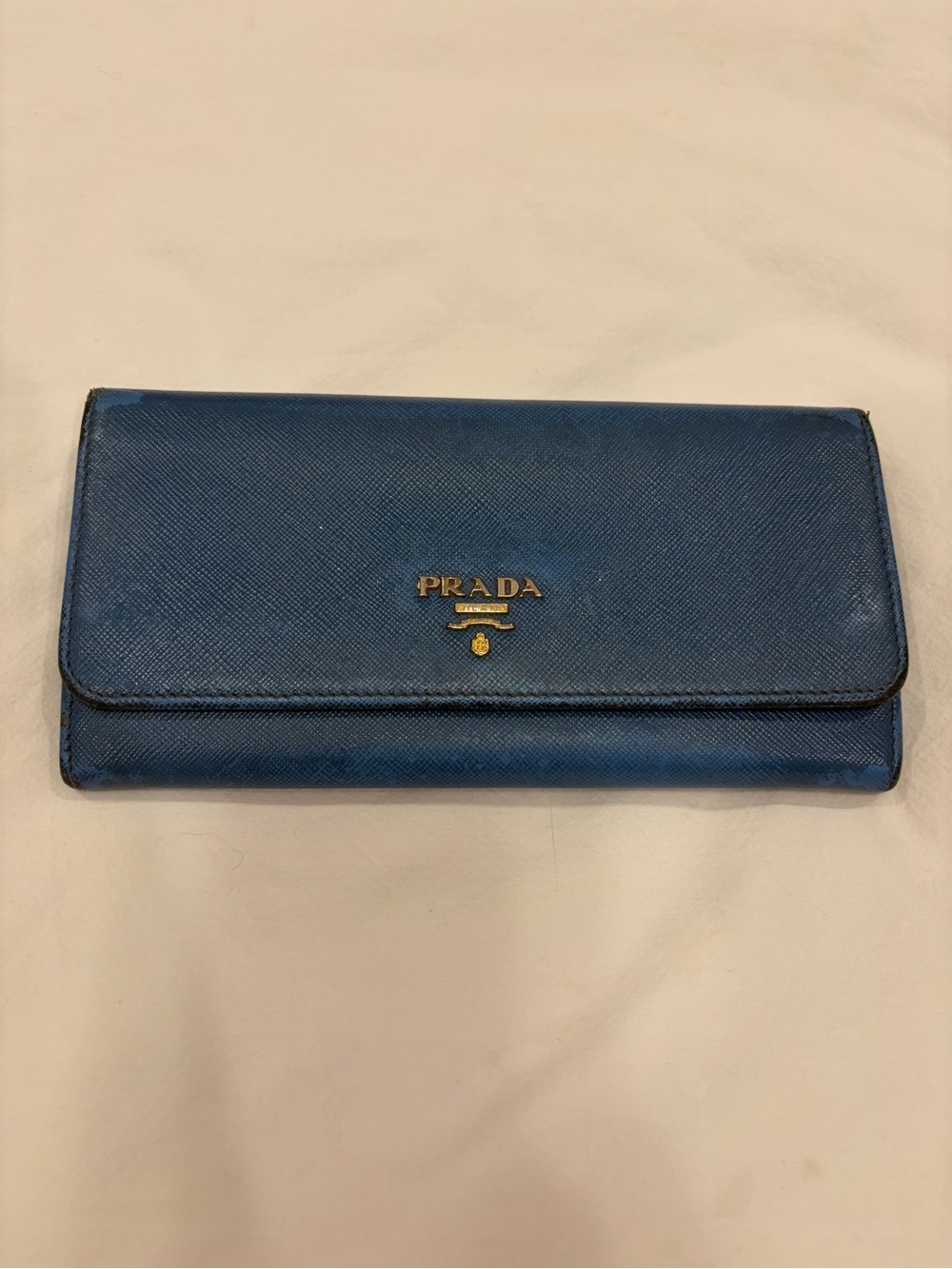 PRADA blue leather long wallet authentic